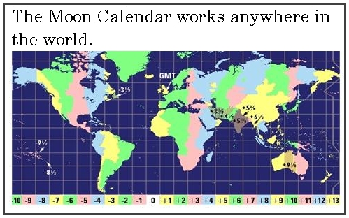 Moon Calendar times apply world-wide.